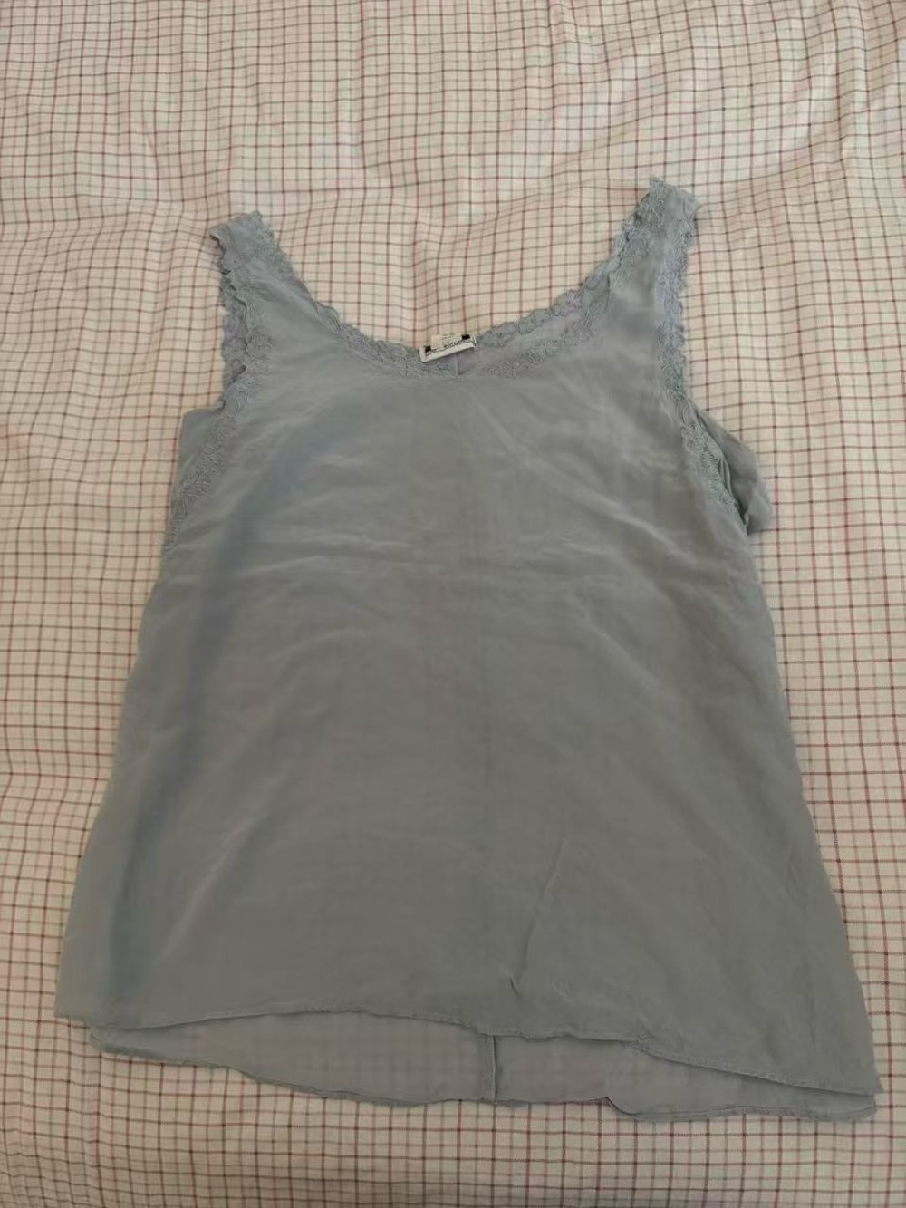 Light blue Lace-Trim Silk Tank Top